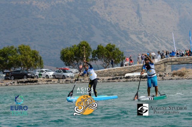 Riders paddling in the Agios Nikolaos on SUP