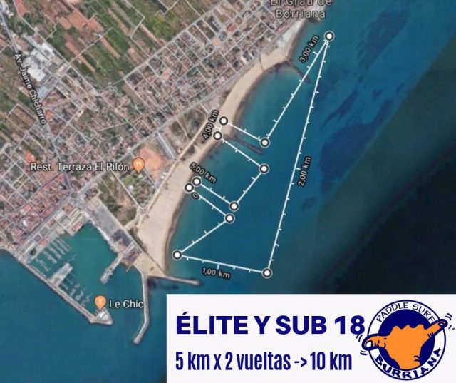 Recorrido Elite II Open de SUP Burriana