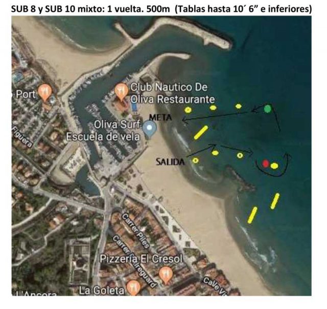 Recorridos Campeonato SUP Race de Oliva SUB8 y SUB10