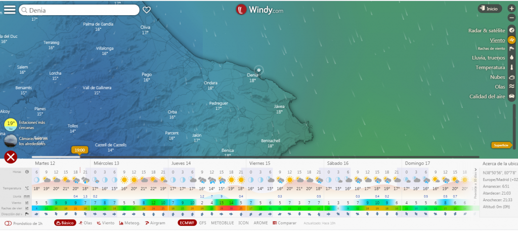 Mapa meteorológico de tu zona. Club Surf Dénia . Paddle Surf